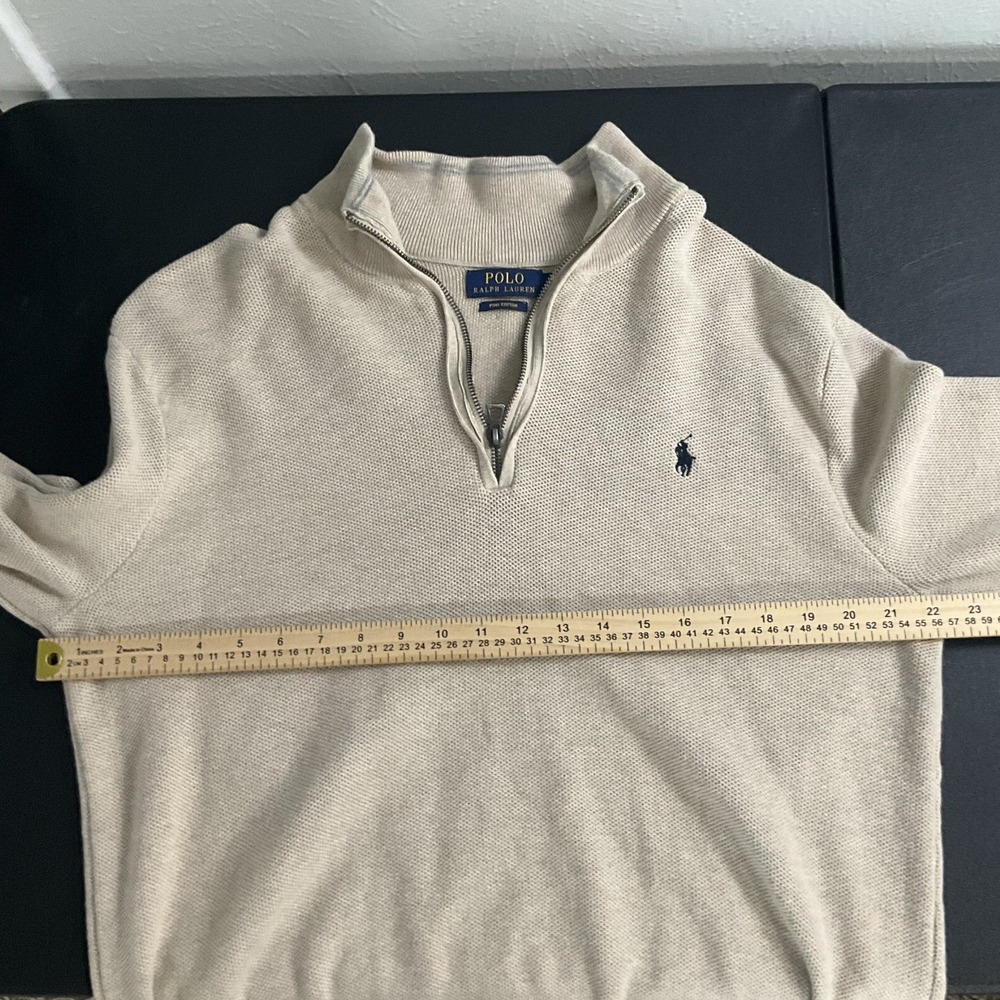 Polo Ralph Lauren Sweater Mens XL Beign 100% Cotton Knit Mock Neck Zip Pullover - Picture 5 of 10